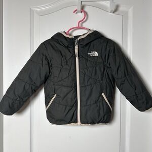 The North Face Toddler Black and Pink Reversible Perrito Hooded Puffer Jacket